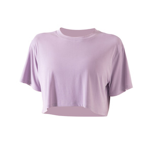 T-shirt de yoga court coupe ample 180 GSM 70 % viscose 30 % polyester pour femme, idéal pour la course et le fitness, chemisier décontracté d'entraînement - Product Image 5