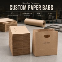 Sacs en papier kraft naturel personnalisés avec poignées découpées pour le commerce de détail, emballage alimentaire, vente en gros, fabricant