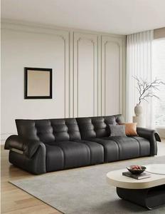 Canapé moderne en cuir véritable pour salon, surface de contact en cuir écologique, avec pochette d'accoudoir Sai Down - Product Image 1