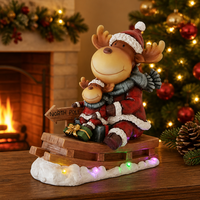 Figurine de renne de Noël de style nordique, en résine faite à la main, avec lumières LED changeantes de couleur, jouet et décoration pour la maison