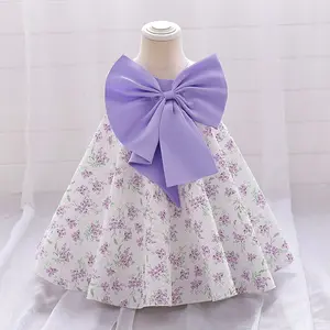 New Fancy Wholesale Newborn Purple Sleeveless Clothing Kids Bow Dresses Girl Floral Party Dress