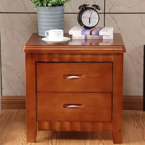 Table de chevet moderne en bois massif finition naturelle, écologique, avec double tiroir coulissant lisse pour chambre à coucher et salon - Product Image 4