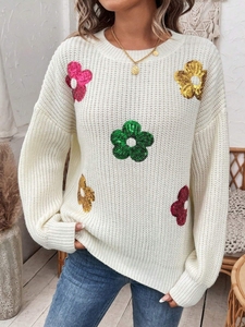 Fournisseur en gros <span class=keywords><strong>pull</strong></span> à manches longues et col rond <span class=keywords><strong>pull</strong></span> à fleurs <span class=keywords><strong>scintillant</strong></span> de haute qualité pour femmes - Product Image 5