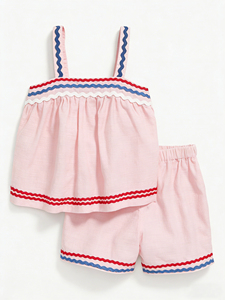 Completo da bambina in 2 pezzi <span class=keywords><strong>con</strong></span> top senza maniche e pantaloncini <span class=keywords><strong>con</strong></span> ricamo <span class=keywords><strong>rosso</strong></span> bianco blu - Product Image 5