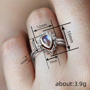 Set di Anelli con Pietra Lunare Simulata a Goccia per Donne, Gioielli Vintage Geometrici alla Moda - Product Image 5