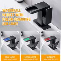Robinet de salle de bain moderne monotrou en acier inoxydable avec LED Robinet de vanité cascade 3 couleurs changeantes à une poignée Noir