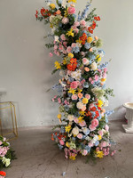 Plantes vertes H181, roses colorées, fleurs en forme de corne, toile de fond de mariage, décorations de scène, aménagement de cérémonie de demande en mariage