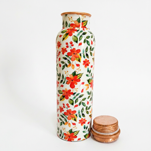 Scarlet Blossom Copper Water <b>Bottle</b> White Floral Garden Print Reusable Metal Drink <b>Flask</b> Nature Theme Hydration <b>Bottle</b> - Product Image 1