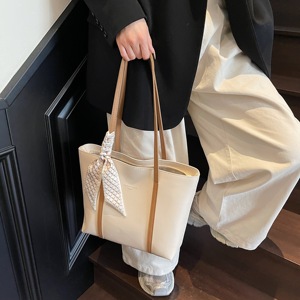 Bolso de Mano Impermeable de PU, Bolso Tote Simple de Color Liso para Mujer, Bolsos de Mano de Gran Capacidad - Product Image 3