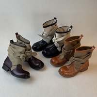 Bottes d'équitation mi-mollet pour femme, collection automne-hiver 2026, tige en microfibre douce, design vintage de niche, talon épais