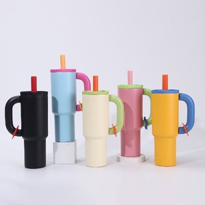 Extra <b>Large</b> 40oz Stainless Steel Tumbler with Oversized Handle Contrast Color Double Wall Vacuum Insulated Keeps Drinks Cold Hot - Product Image 3