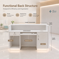 Comptoir de réception en L blanc avec éclairage LED, finition laquée piano étanche pour hôpital, hôtel, spa, Sicile côtière
