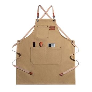 Delantal de trabajo de lona de algodón engrosada con mangas para manicura, barbacoa, cocina y uso doméstico, para comercio exterior - Product Image 3