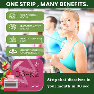 Venta superior Vitamina D3 K2 Suplemento Salud inmune Vitamina D3 K2 Tira oral Caramelo con sabor a fresa Tiras de película delgada oral - Product Image 3