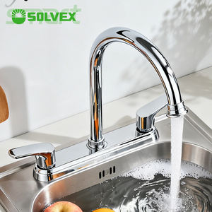 Robinet mélangeur contemporain à double poignée SOLVEX pour cuisines, utilisation en centre commercial, montage <span class=keywords><strong>sur</strong></span> plan de travail, installation à 3 trous, corps en laiton chromé durable - Product Image 1