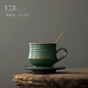 Mug à café en céramique rétro, cylindrique, couleur unie, avec poignée, ensemble pour le thé de l'après-midi - Product Image 3