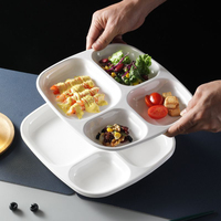 Assiettes en mélamine pour cafétéria, assiettes de présentation, assiettes de petit-déjeuner, assiettes en mélamine à compartiments, assiettes à compartiments blancs