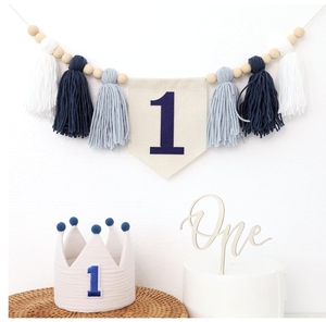 Décorations de fête d'anniversaire <span class=keywords><strong>1er</strong></span> 1/2 pour bébé <span class=keywords><strong>chaise</strong></span> de salle à manger avec pompon en fil drapeau gâteau Topper couronne chapeau autres fournitures - Product Image 2