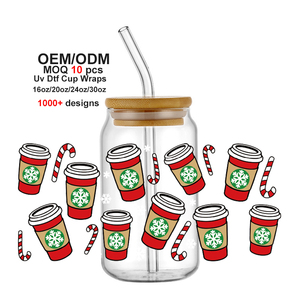 Venta al por mayor diseño personalizado Día DE LA MADRE Día del Padre Halloween Navidad 16oz vidrio puede transferir pegatina calcomanía UV DTF Cup Wraps - Product Image 3