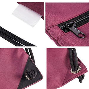 Sac à dos personnalisé avec logo sportif, fermeture à cordon, sac à dos en microfibre imperméable blanc avec poche zippée - Product Image 5