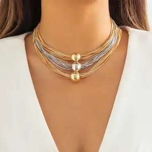 Exaggeration Punk Multilayer Chain Necklace Geometric Sphere Bracelet Statement Necklace For Women Party Prom Fashion Jewelry