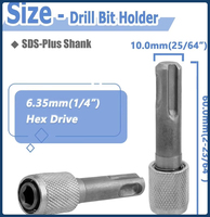 Adaptateur de mandrin de perceuse SDS Plus 6,35 mm, douille à dégagement rapide hexagonale, support de tournevis, convertisseur pour marteau perforateur électrique