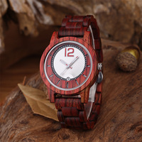 Montre en bois de conception unique marqueurs d'heure lumineux affichage du calendrier mouvement à Quartz 20mm largeur de bande 42mm cadran en verre boîtier 10mm
