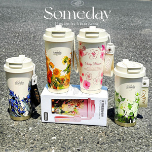 Cherry Blossom Insulated Coffee Cup 500Ml Double Wall Travel Mug With Strap For Women - Product Image 2
