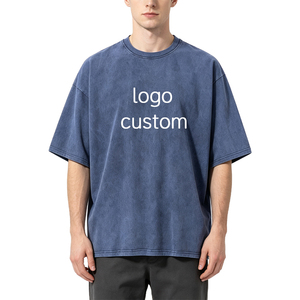 T-shirt Homme Personnalisé en Gros, Col Rond Épais Couleur Unie, Coupe Oversize Vintage en Coton Délavé à l'Acide - Product Image 1