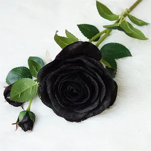 T04113新款独特豪华人造葬礼花黑色绿色玫瑰花人造天鹅绒玫瑰用于婚礼背景装饰