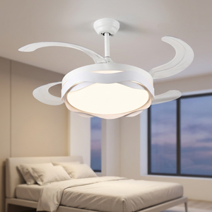 Ventilateur de plafond à moteur DC à 4 pales invisibles, éclairage LED de plafond, télécommande, 3 couleurs, variateur d'intensité, luminaire en acrylique pour chambre à coucher, salon - Product Image 1