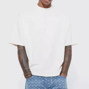Camiseta de impresión personalizada de 100% algodón liso en blanco de peso pesado, camiseta recortada cuadrada de lujo de gran tamaño antiencogida para hombres - Product Image 3