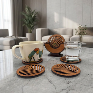 Posavasos de Madera con Diseño de Hojas Recortadas, Corte Láser, Modernos, Elegantes, Ecológicos, Decoración de Mesa, Juego de Protectores para Bebidas - Product Image 1