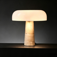 Lampe de table moderne de luxe en travertin avec abat-jour en verre opale en forme de champignon, style minimaliste pour projet hôtelier, chambre à coucher, villa, décoration