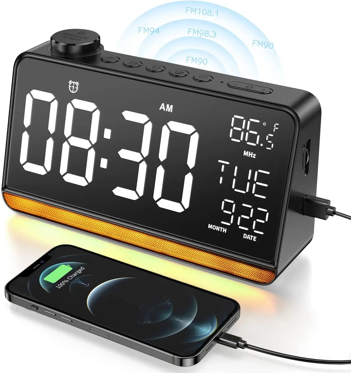 アマゾンスマートLED大画面デジタル電子警報ラジオ温度計多機能時計のカスタマイズ