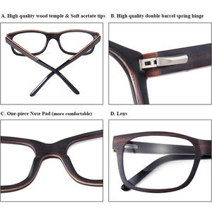 Montures de lunettes optiques en bois Conchen, monture carrée complète, protection anti-lumière bleue, unisexe, verres en résine, fabriqué à Wenzhou - Product Image 4