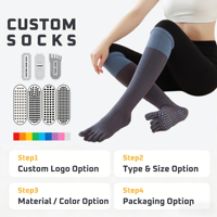 Chaussettes de yoga à cinq doigts, hauteur genou, en tissu éponge, avec semelle épaisse à points en silicone pour la protection des articulations