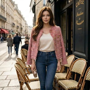 <span class=keywords><strong>Giacca</strong></span> in <span class=keywords><strong>Tweed</strong></span> Rosa di Alta Gamma con Bottoni Dorati, Cappotto Corto da <span class=keywords><strong>Donna</strong></span> Elegante, Lussuoso e in Stile Retrò - Product Image 1