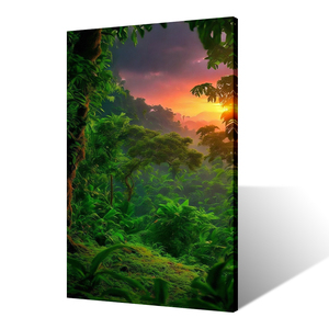 Tableau mural Paysage Forêt <span class=keywords><strong>Tropicale</strong></span> au Lever du Soleil, <span class=keywords><strong>Toile</strong></span> Imprimée Anti-UV Écologique, Scène Montagne et Lumière du Soleil, Pour Intérieur - Product Image 4