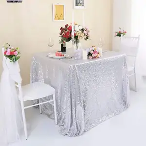 High Quality China Manufacturer Supply 60 x 120 Inch Rectangle Wedding Party Silver Sequin Table Cloth