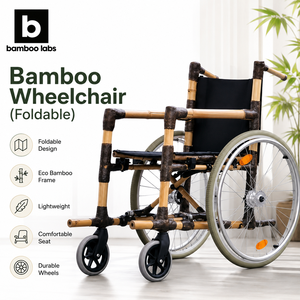 Silla de Ruedas Plegable de Bambú, Ligera, Impermeable, con Capacidad de hasta 120 kg, Asiento Cómodo y Duradero con Altura Ajustable, Movilidad Diaria - Product Image 5