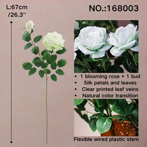 Bán buôn 17 Màu sắc 67cm Lụa Nhân Tạo Rose Stem với 1 <span class=keywords><strong>Bloom</strong></span> & 1 Bud cho đám cưới trang trí nội thất DIY linh hoạt có dây Nhựa Lụa Rose - Product Image 3