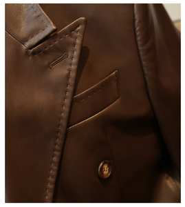 <span class=keywords><strong>Manteau</strong></span> en cuir Chester à double boutonnage pour <span class=keywords><strong>homme</strong></span>, <span class=keywords><strong>mi</strong></span>-<span class=keywords><strong>long</strong></span>, décontracté, rétro, couleur unie, pour l'automne et l'hiver - Product Image 4
