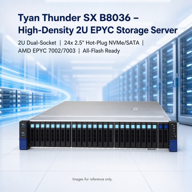 New Tyan B8036 Rackmount Server, Supports 24x 2.5" Bays, AMD CPU, Large Stock