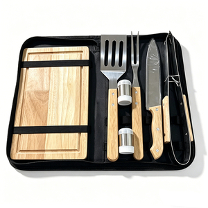Accesorios <span class=keywords><strong>para</strong></span> Barbacoa al Aire Libre, Juego de 7 Utensilios de Acero Inoxidable con Mango de Madera y Bolsa de Transporte <span class=keywords><strong>para</strong></span> Acampar - Product Image 1