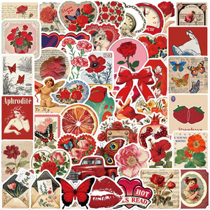 50 unids/pack pegatinas estéticas Rojas fundas de teléfono de moda de dibujos animados Notebook taza de agua decoración PVC pegatinas impermeables - Product Image 1