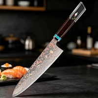 Couteau de chef en cuivre Damas de 8 pouces, couteau de cuisine forgé à 33 couches, manche en résine avec motif de poisson Koi, couteau Gyuto japonais pour le sushi