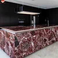 Grande dalle de marbre rouge Rosso Levanto de luxe pour îlot de cuisine, comptoir, meuble-lavabo de salle de bain, table à manger, salon, escalier, villa