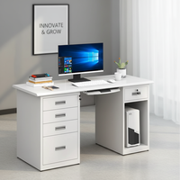 Bureau d'ordinateur de bureau avec compartiment de rangement pour ordinateur, 5 tiroirs verrouillables, plateau pour clavier, construction en acier, design moderne, mobilier de bureau