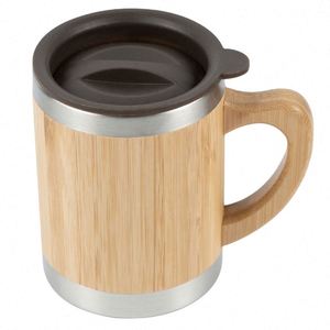 แก้วกาแฟแบบพกพาคุณภาพสูง ทำจากสแตนเลสสตีลและไม้ไผ่ธรรมชาติ พร้อมหูจับ - Product Image 1